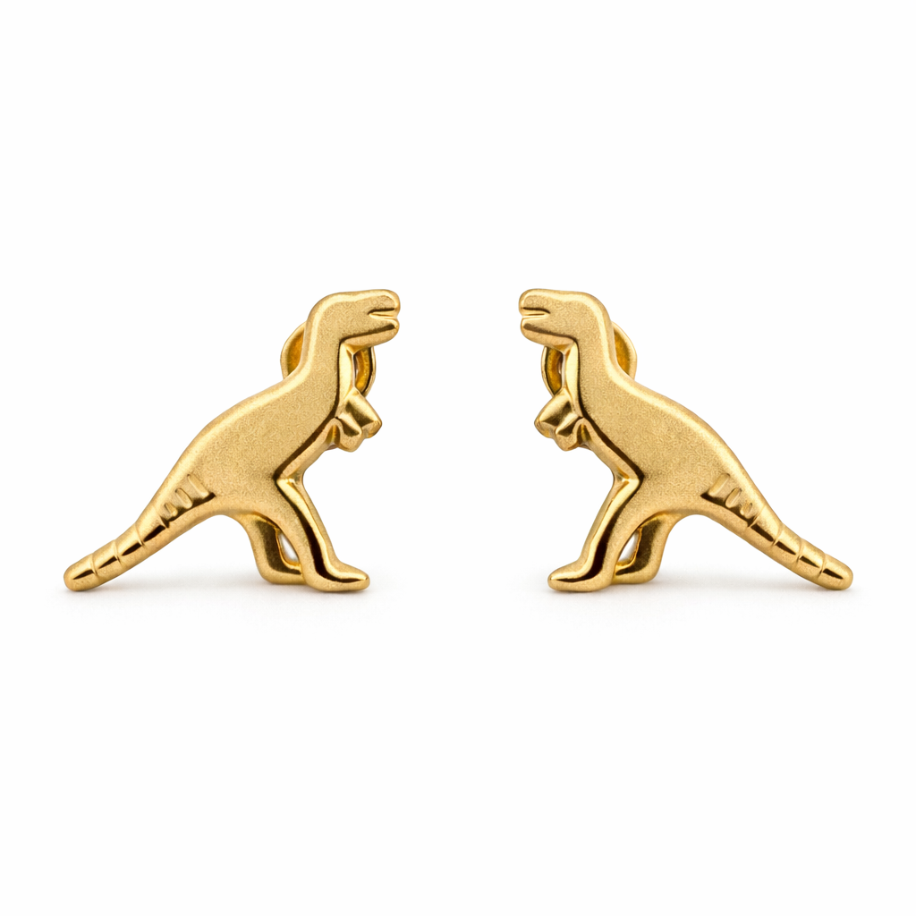Broquel de dinosaurio en oro de 10K de Joyería ROMA, con diseño detallado y acabado brillante.