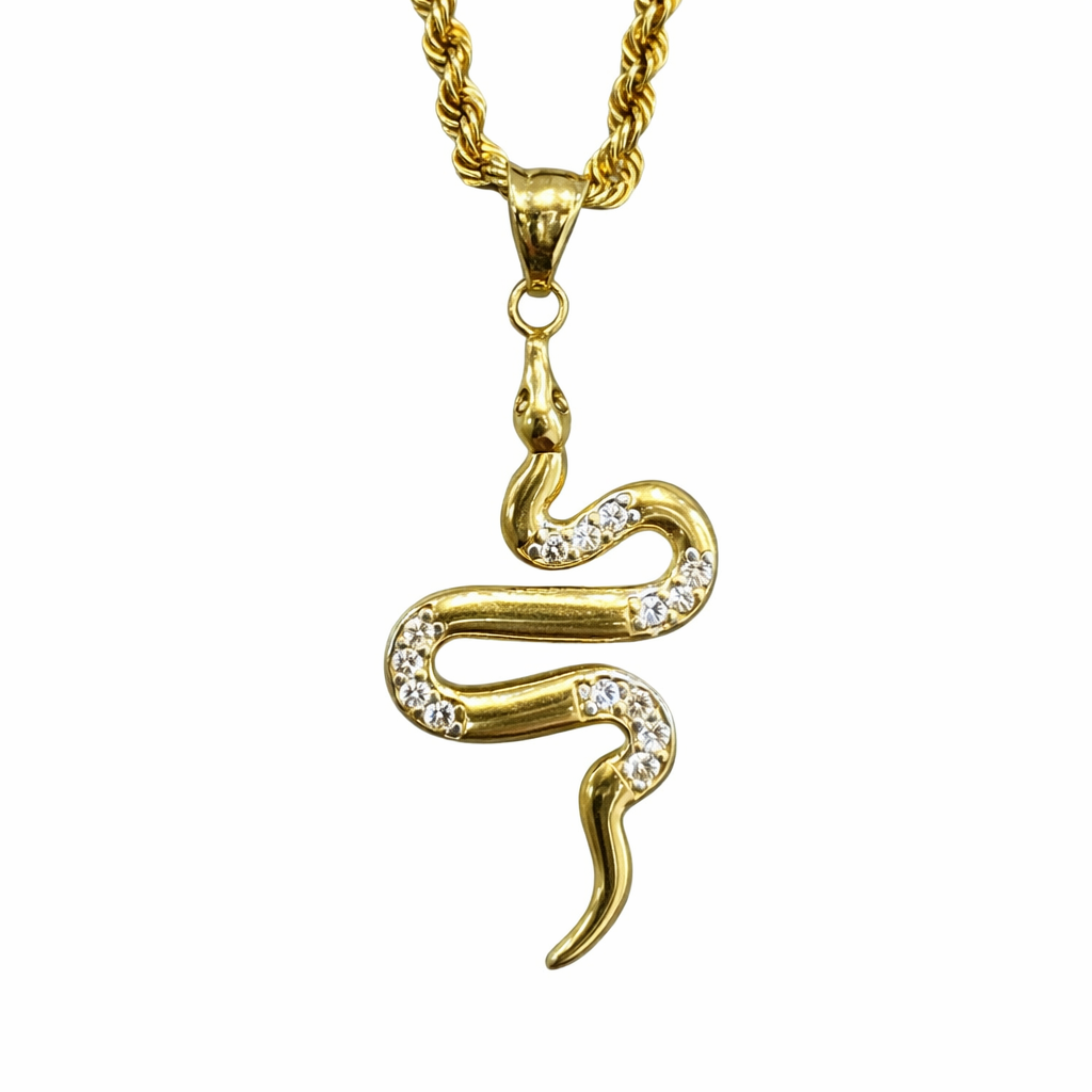 Serpiente de joyería en oro 10K con zirconias, diseño elegante y detallado, pieza de la colección Joyería ROMA.