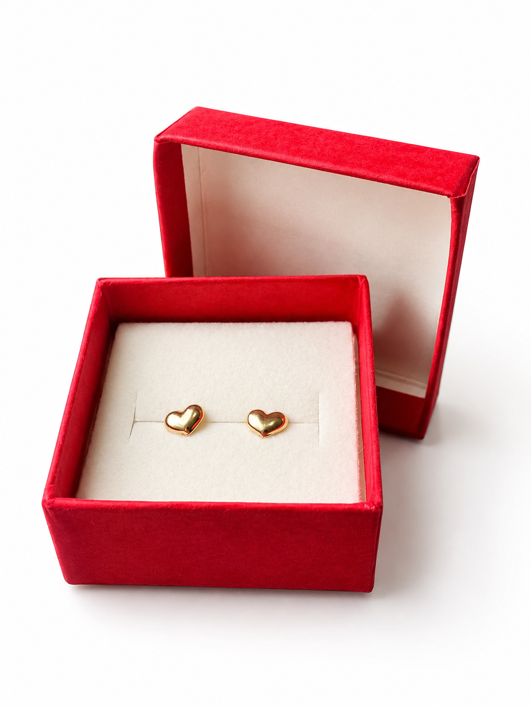 Broquel de corazón inflado en oro 10K con acabado brillante, diseñado por Joyería ROMA.