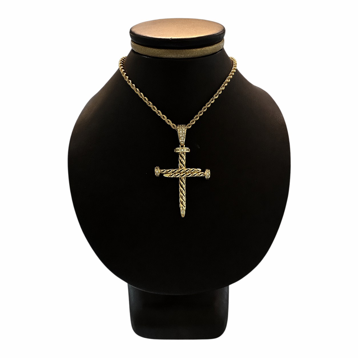 Cruz Trenzada con Zirconias Oro 10K