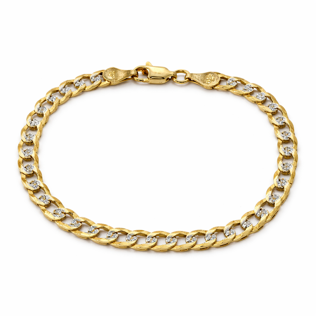 Pulsera de oro 14K con baño de rodio, diseño barbadense brillante, joyería ROMA