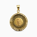 Medalla de la Virgen de Guadalupe en oro 10K con zirconias, joyería Roma, muestra los detalles religiosos y brillantes en la pieza