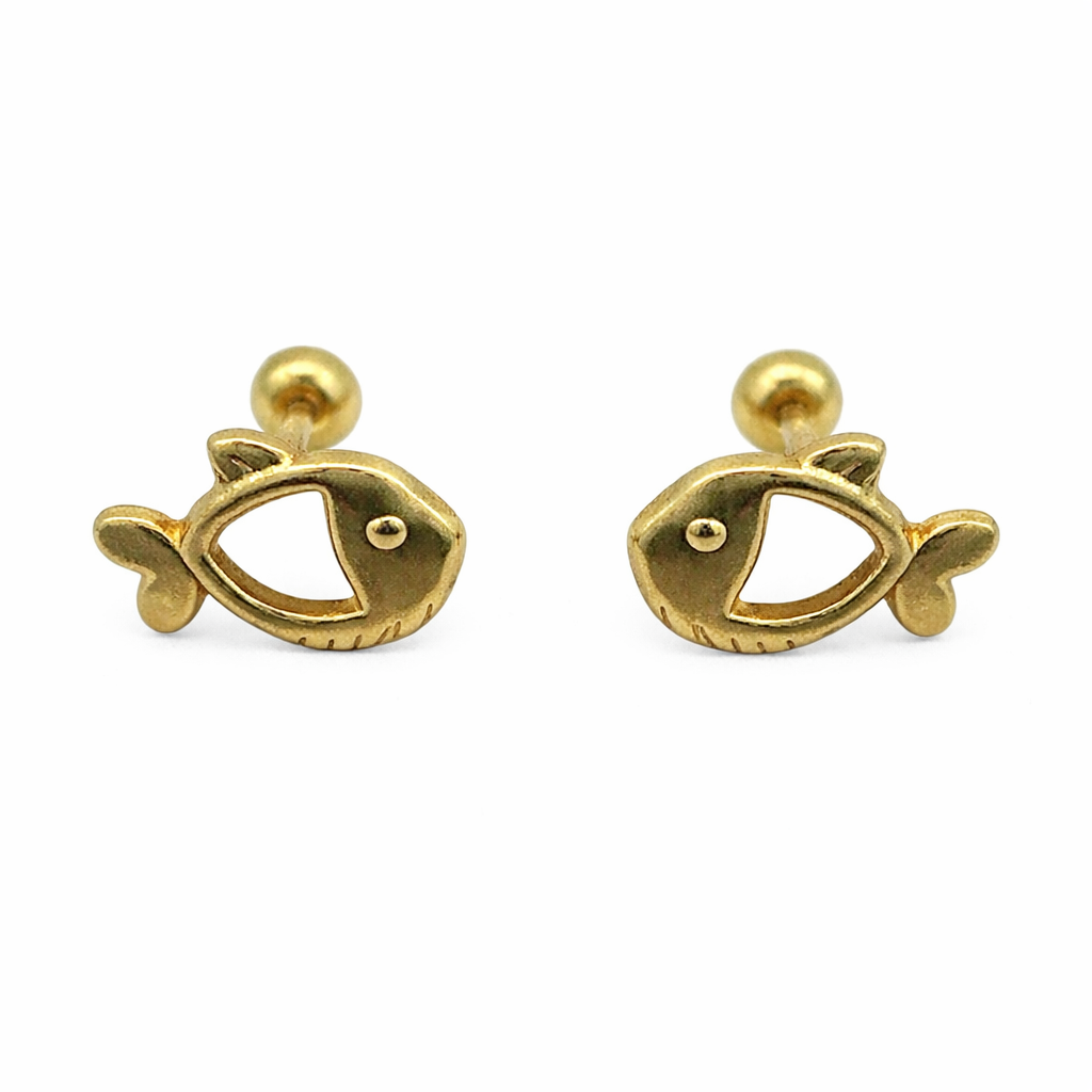 Broquel Pez de oro 10K de Joyería ROMA, diseño de pez en oro amarillo con detalles elegantes y acabado brillante.