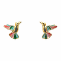 Broquel de colibrí con esmalte en oro 10K de Joyería ROMA, diseño delicado y colorido, para uso decorativo o como accesorio.