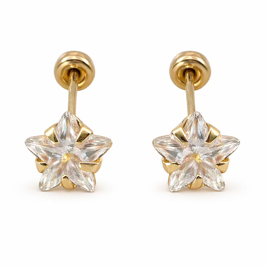 Broquel Estrella Recta de oro 10K con diseño de estrella brillante, joyería ROMA en acabado elegante y fino.