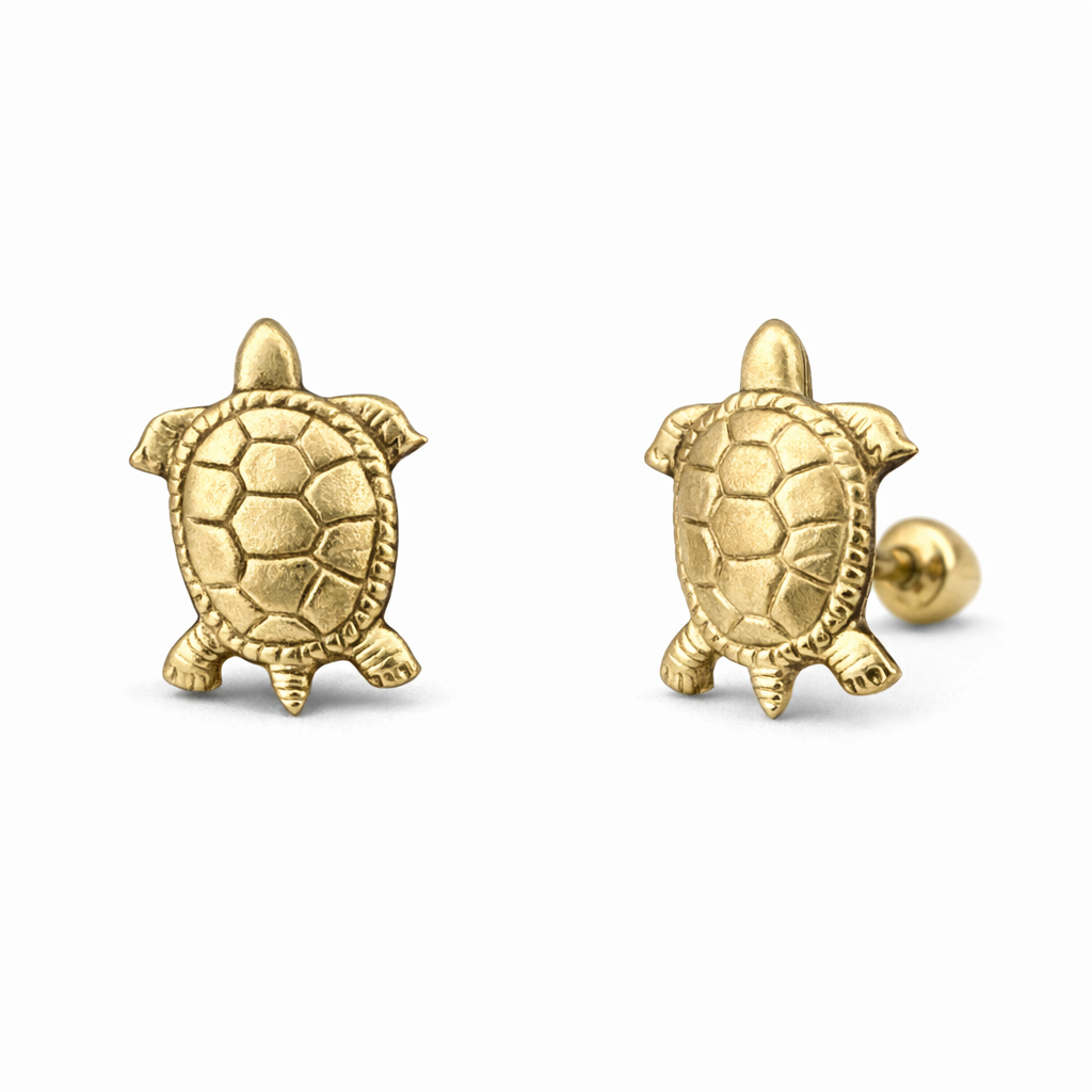 Broquel de tortuga en oro de 10K de Joyería ROMA, con detalles de diseño en oro amarillo y acabado brillante.