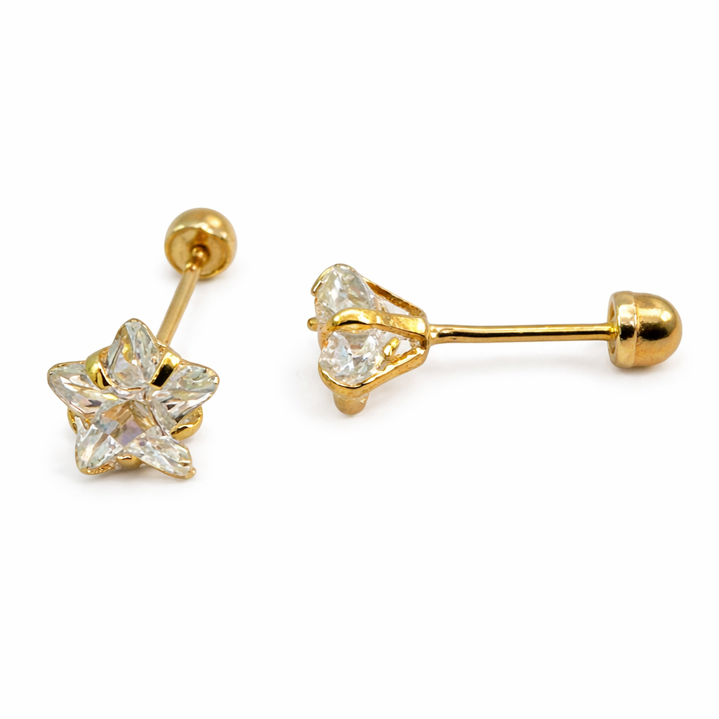 Broquel estrella recta en oro 10K de Joyería ROMA, diseño elegante con acabado brillante y detalles finos.