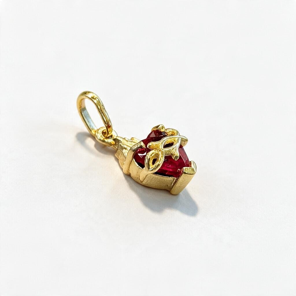Dije de Sagrado Corazón con Piedra Roja en Oro 10K