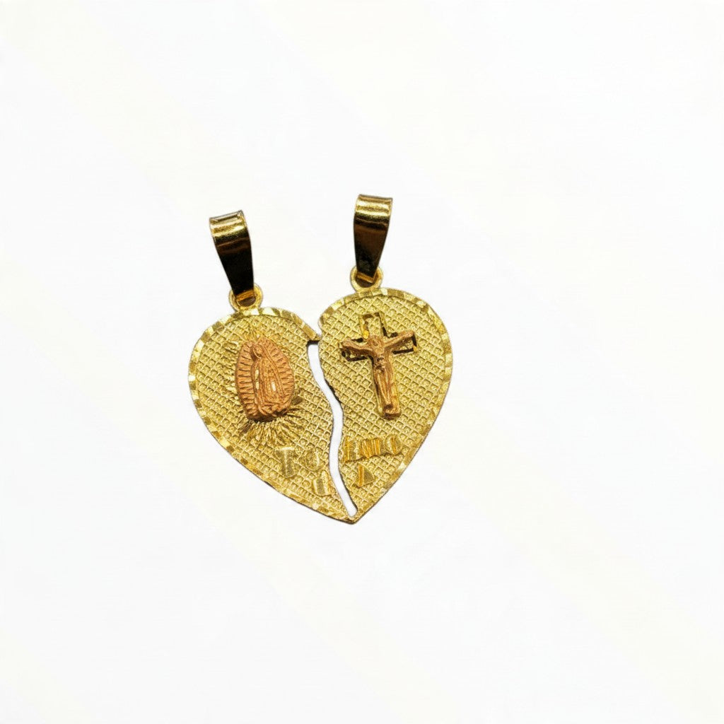Dije Corazón Partido Te Amo Virgen y Cristo Oro 10K