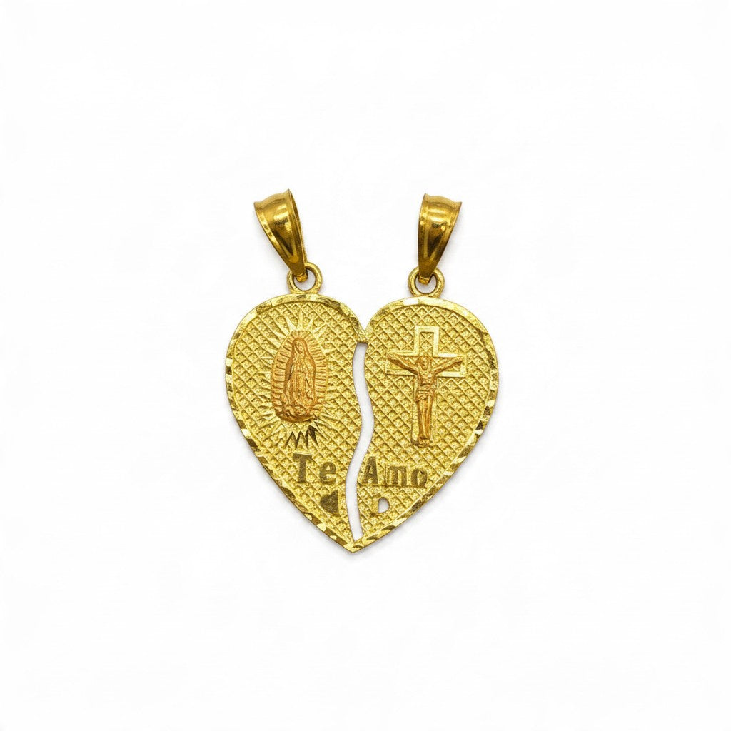 Dije Corazón Partido Te Amo Virgen y Cristo Oro 10K