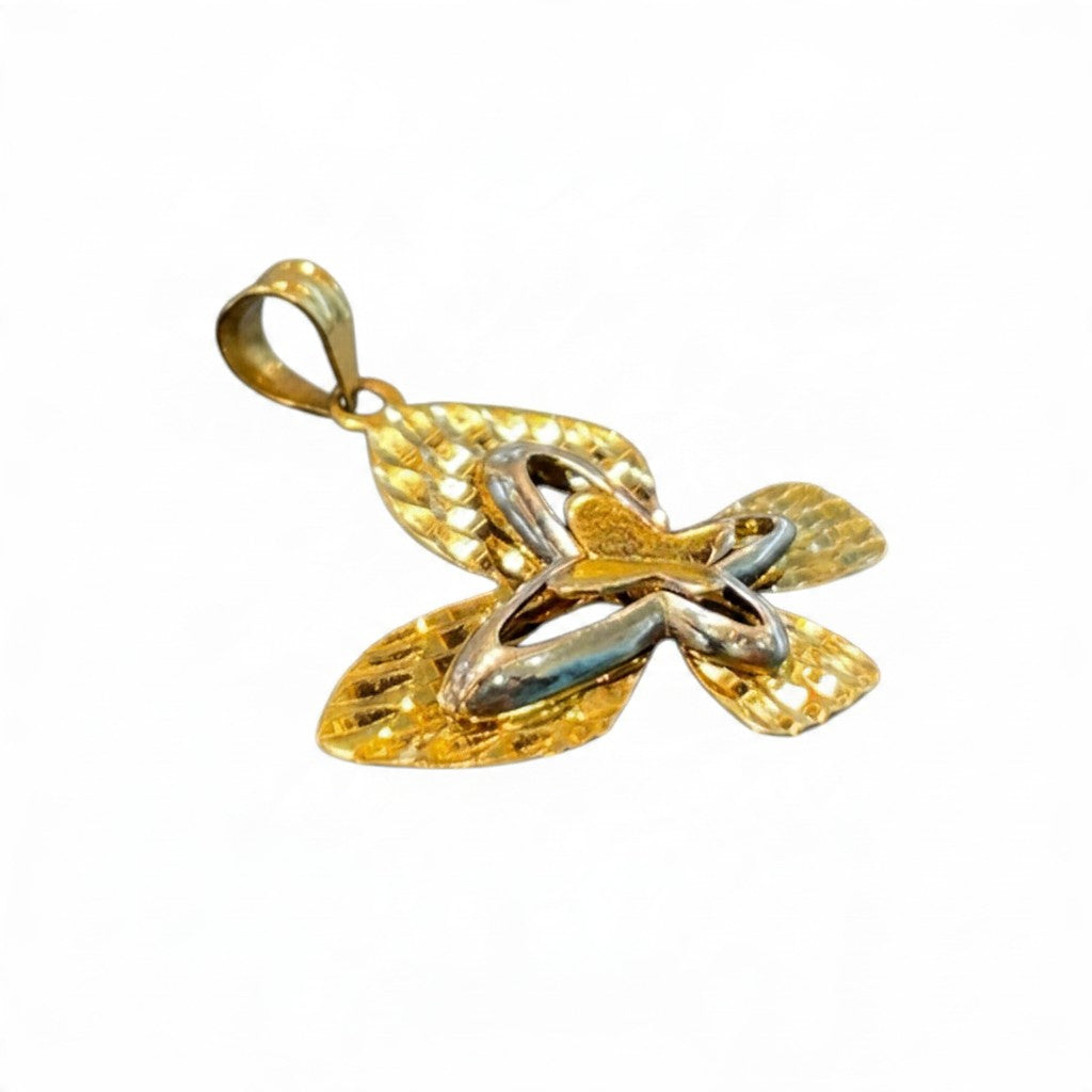 Dije Mariposa Tricolor Diamantado Oro 10K