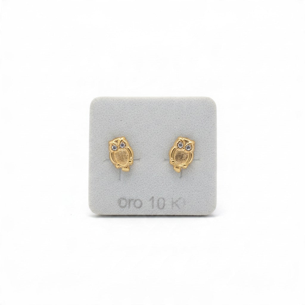 Broqueles Búho con Zirconias Oro 10K
