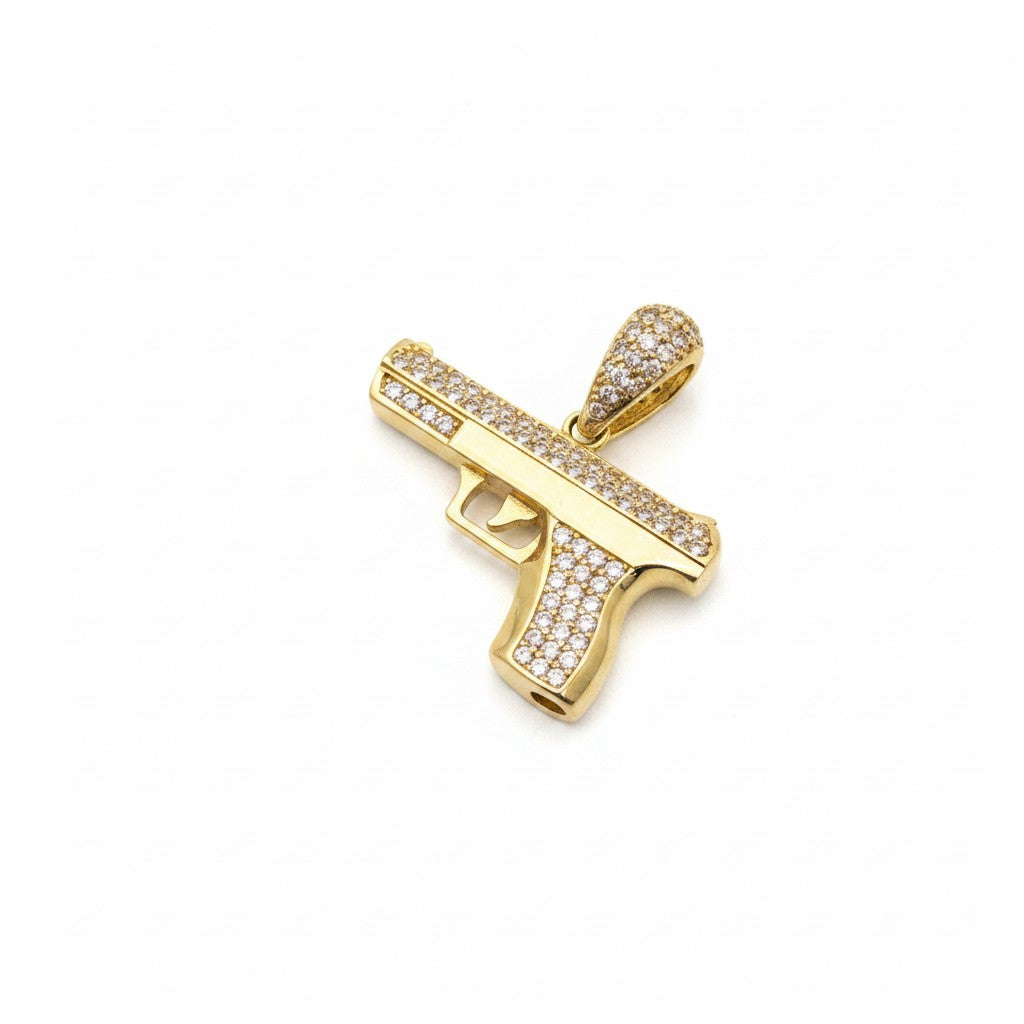 Dije Pistola con Zirconias de Oro 10K