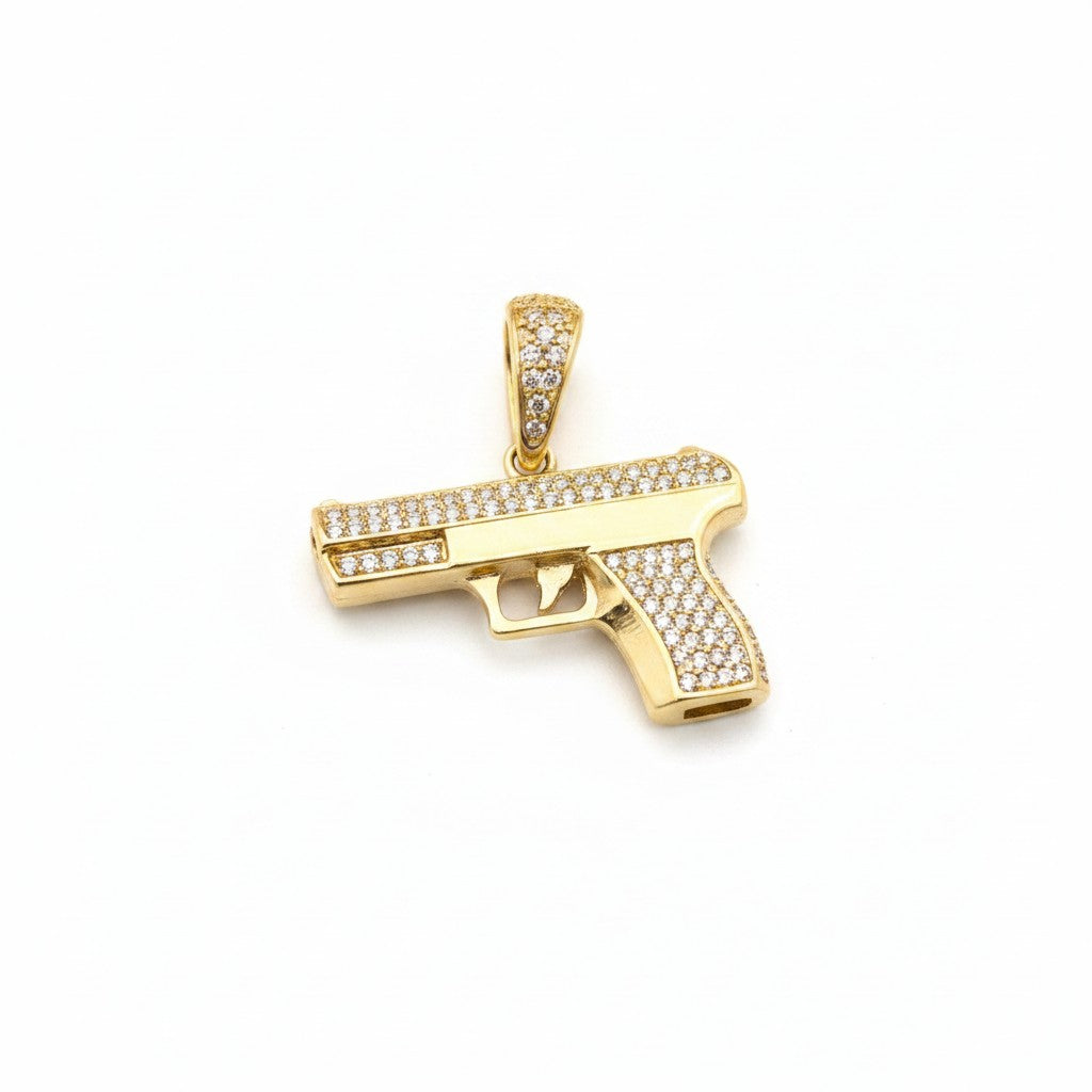 Dije Pistola con Zirconias de Oro 10K