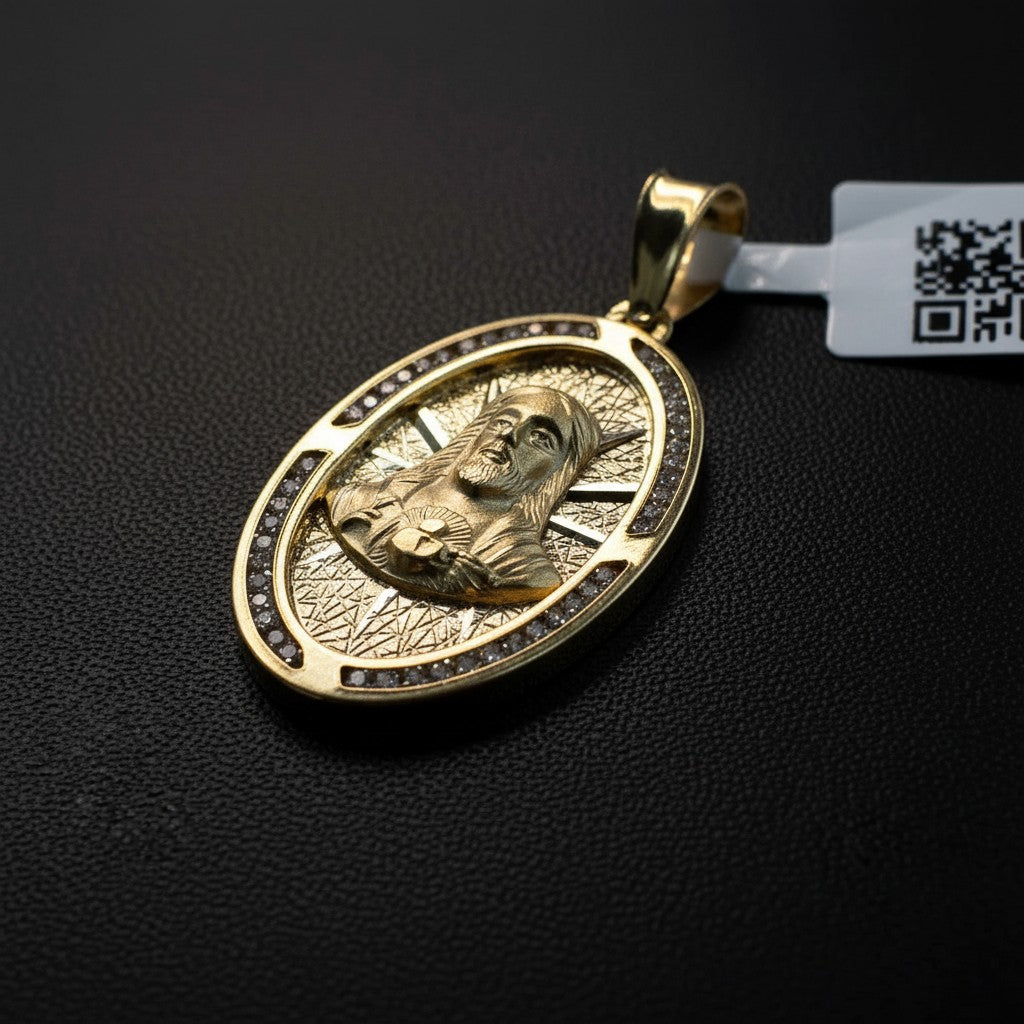 Dije Sagrado Corazón de Jesús con Zirconias – Oro 10K Mexicano