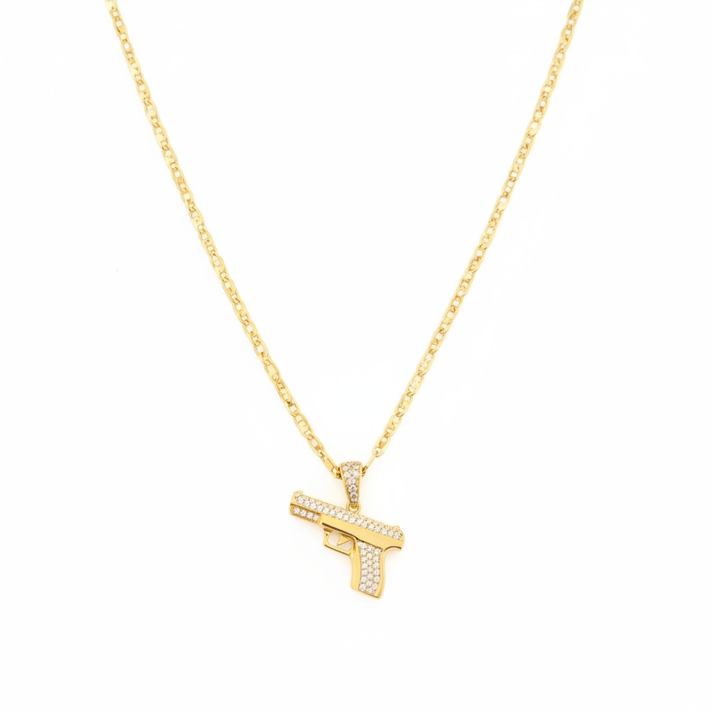 Dije Pistola con Zirconias de Oro 10K