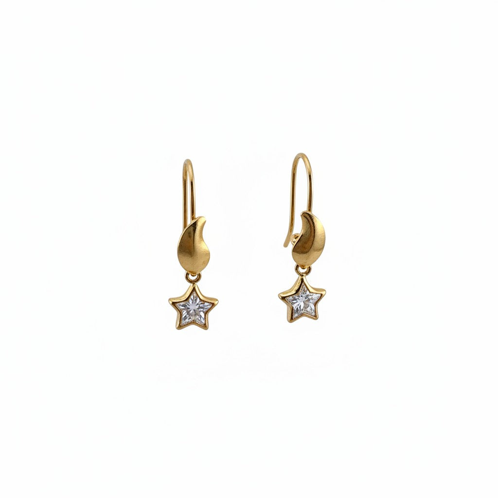 Aretes Largos de Estrella con Zirconia — Oro 10K