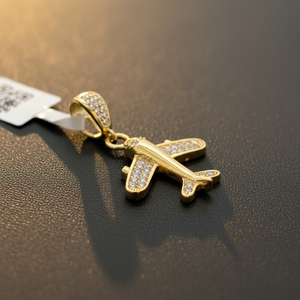 Dije Avión con Zirconias de Oro 10K