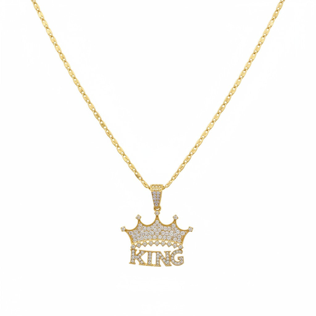 Dije King con Corona de Oro 10K – Grande con Zirconias