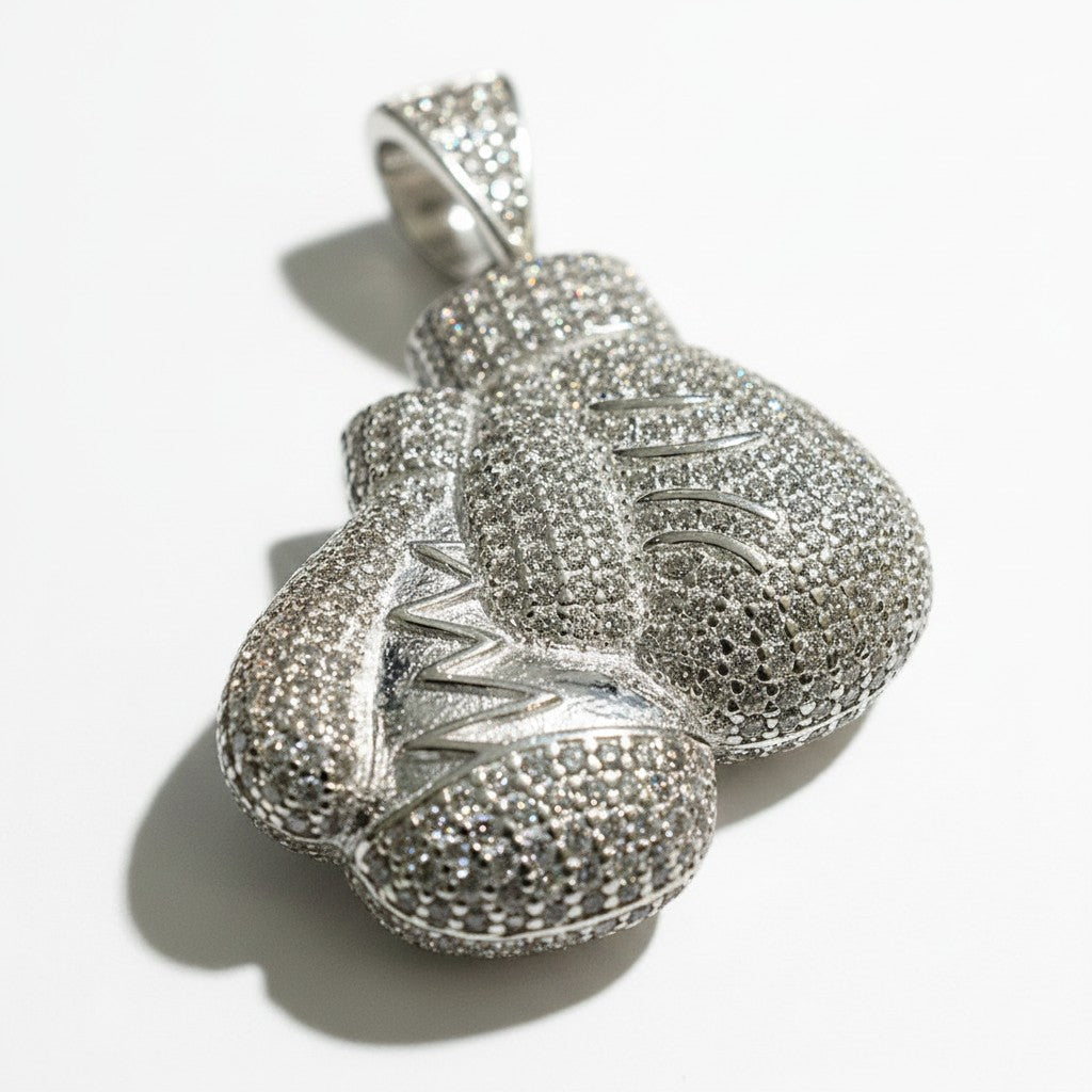 Dije Guantes de Box con Zirconias — Plata .925
