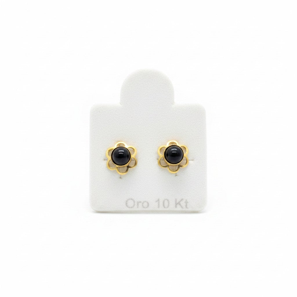 Broquel de Flor con Perla de Oro 10K