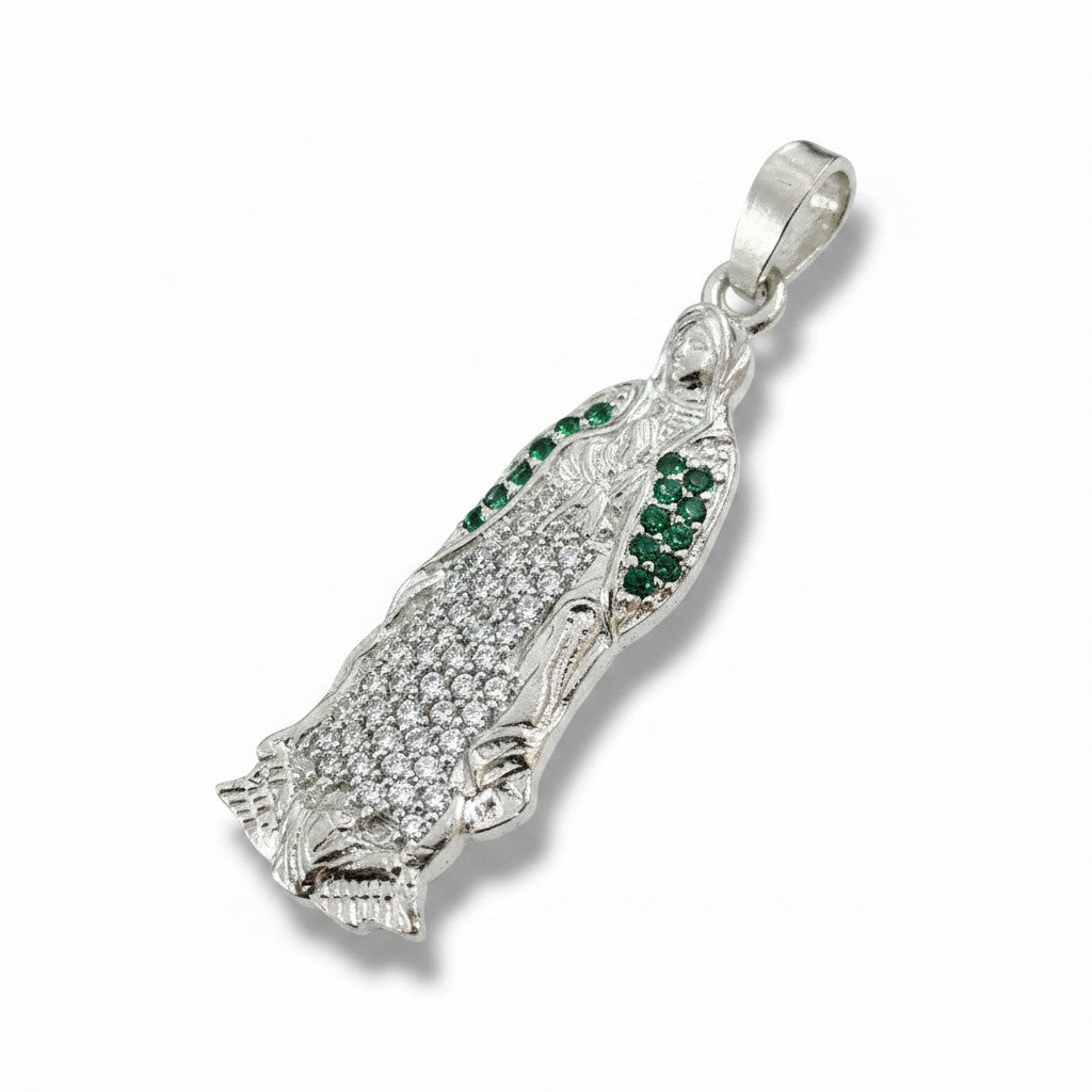 Dije Virgen de Guadalupe con Zirconias Verdes – Plata .925