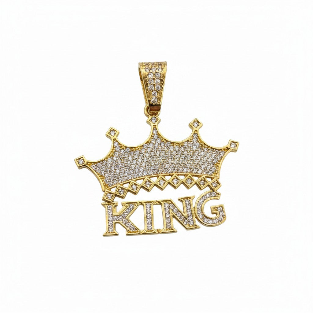Dije King con Corona de Oro 10K – Grande con Zirconias