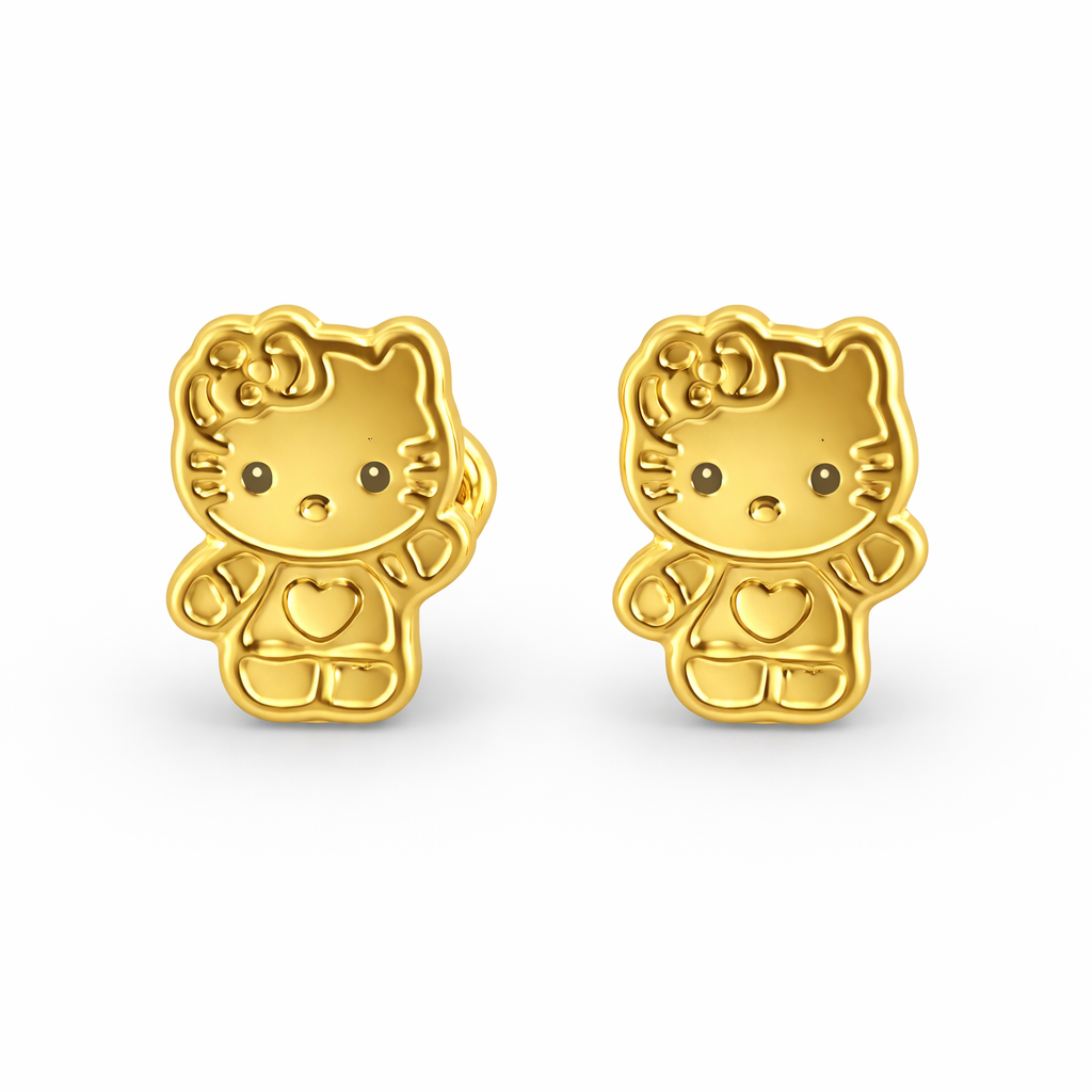 Broquel de gatito minimalista en oro de 10K, diseño sencillo y elegante, de la joyería ROMA.