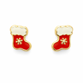 Broquel navideño esmaltado en oro de 10K con diseño festivo, elaborado por Joyería ROMA.