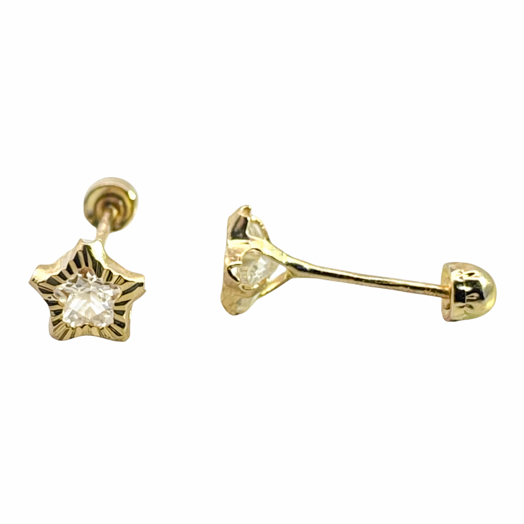 Broquel estrella con zirconia en oro 10K, diseño elegante y brillante, para pendientes de joyería ROMA.