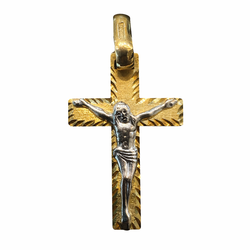 Cruz con Cristo Bicolor Texturizado 14K