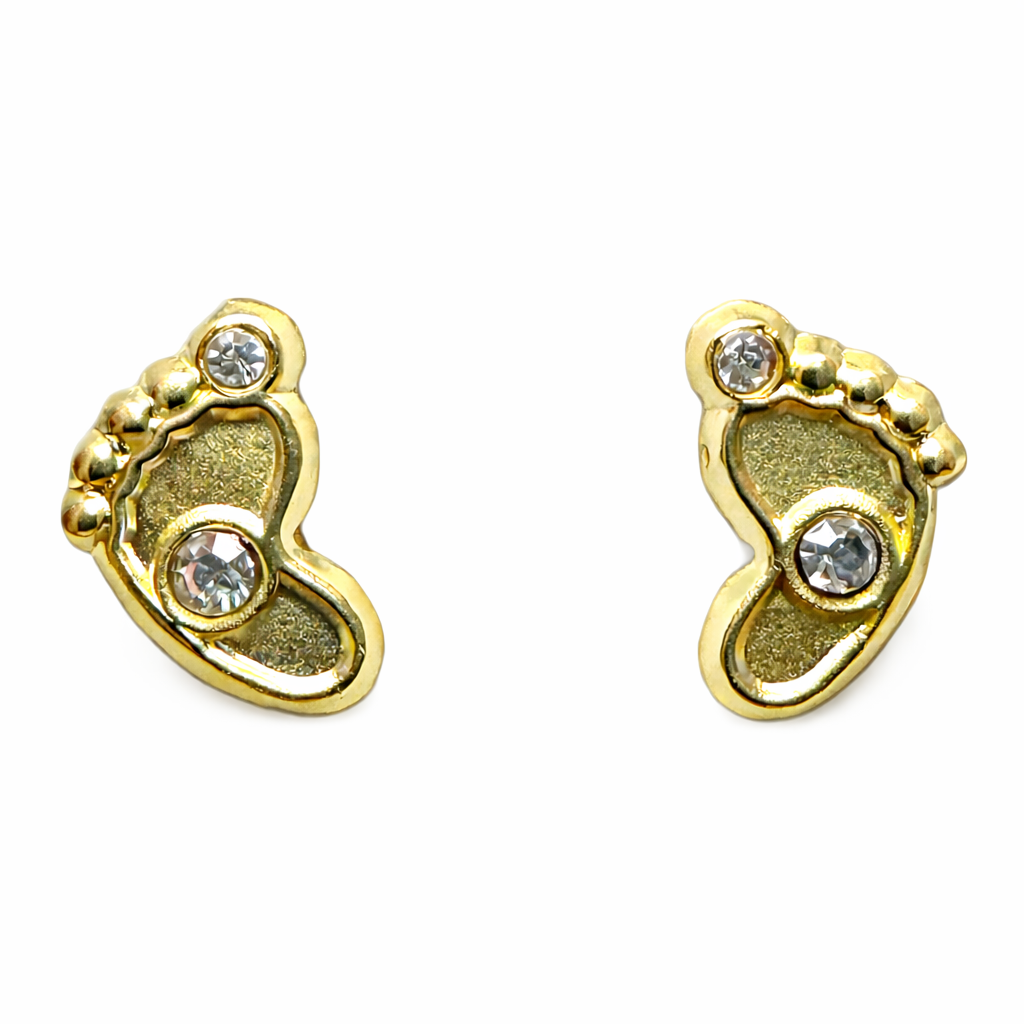 Broquel pie en oro 10K con zirconias, diseño elegante y brillante, joyería Roma.