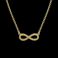 Gargantilla infinito con zirconias en oro 10K, joyería ROMA, con diseño elegante y brillante en el centro.