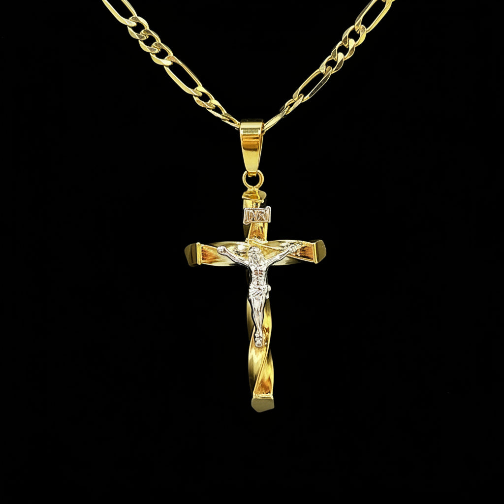 Dije Cruz Torcida con Cristo Oro 10K