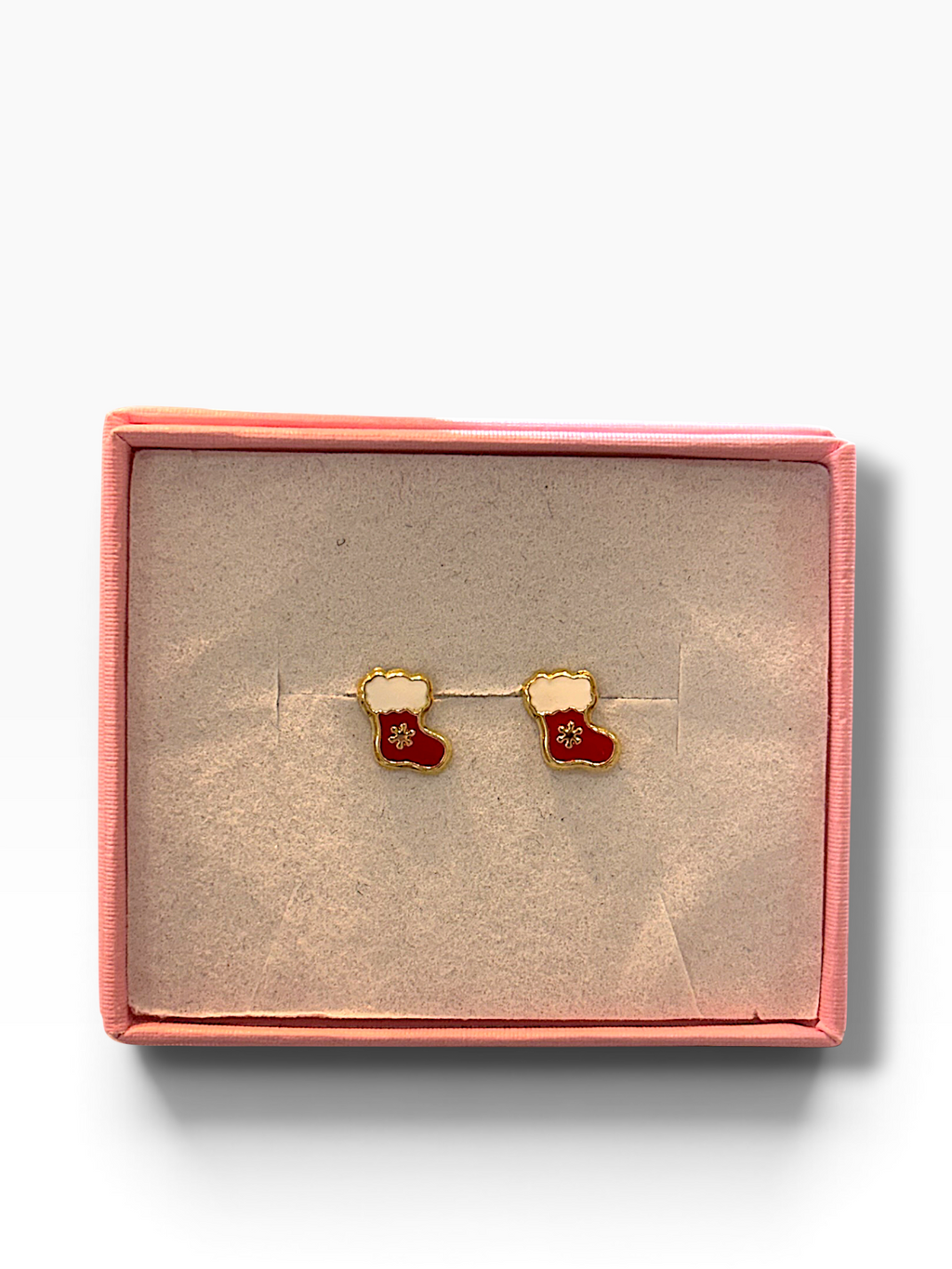 Broquel navideño esmaltado en oro de 10K de Joyería ROMA, con diseño festivo y detalles decorativos.