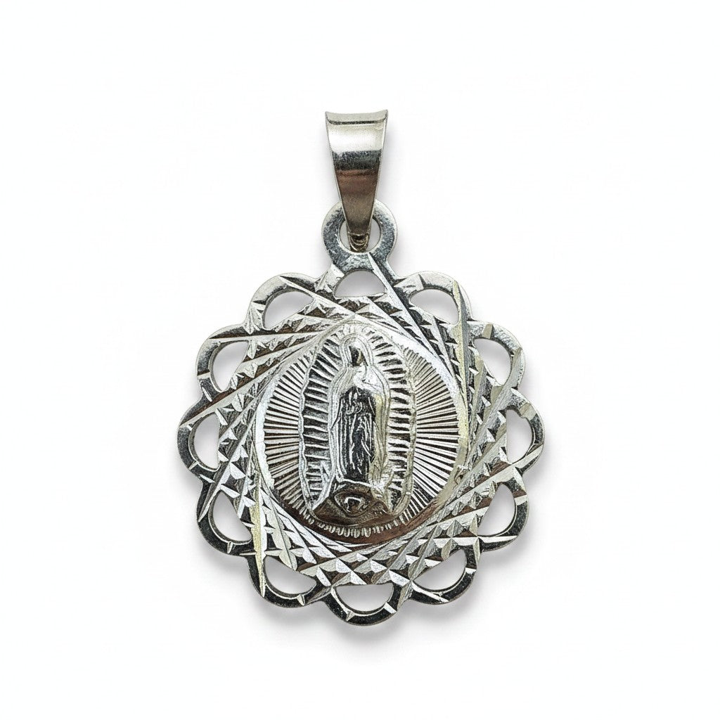 Medalla de Bautizo Virgen de Guadalupe Flor– Plata .925
