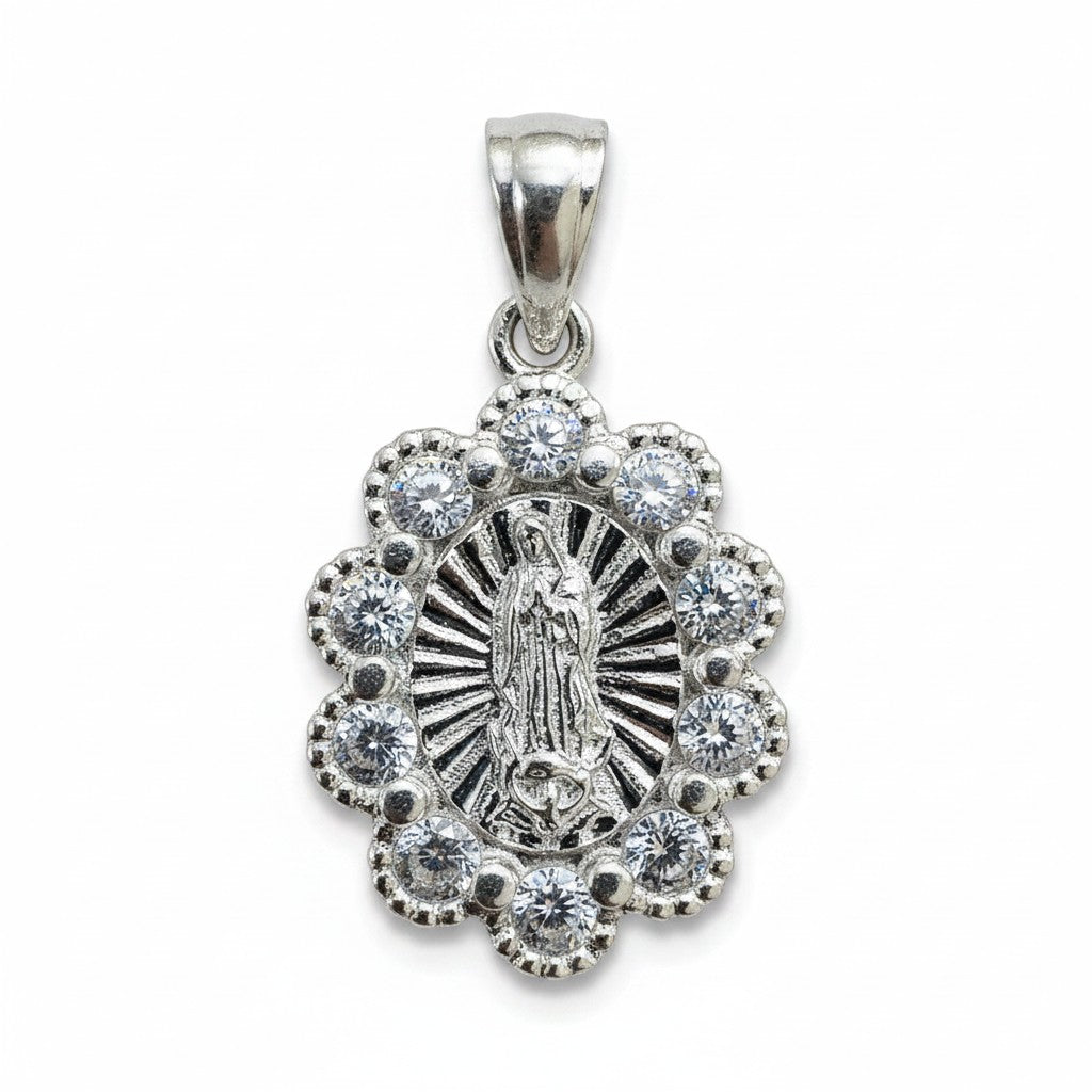 Medalla de Bautizo Virgen de Guadalupe Flor – Plata .925