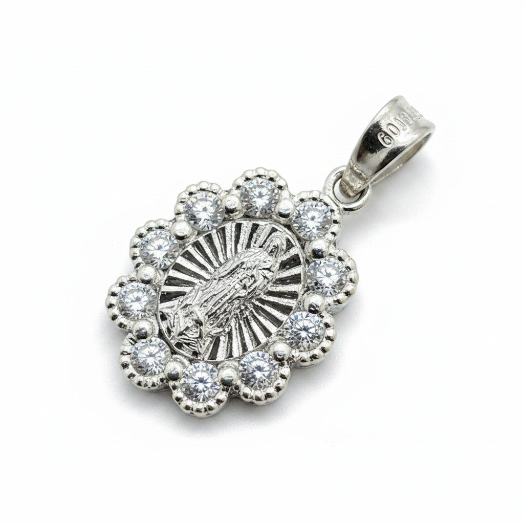 Medalla de Bautizo Virgen de Guadalupe Flor – Plata .925