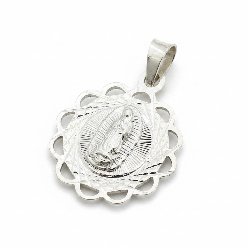 Medalla de Bautizo Virgen de Guadalupe Flor– Plata .925