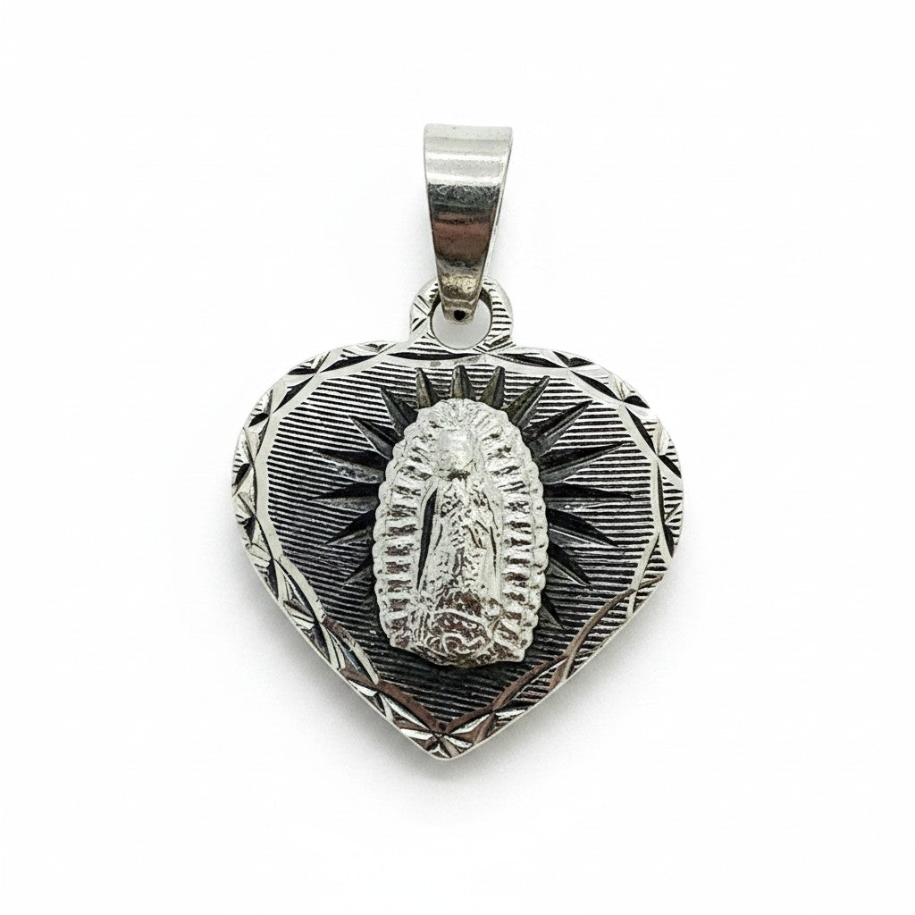 Medalla de Bautizo Virgen de Guadalupe Corazón – Plata .925