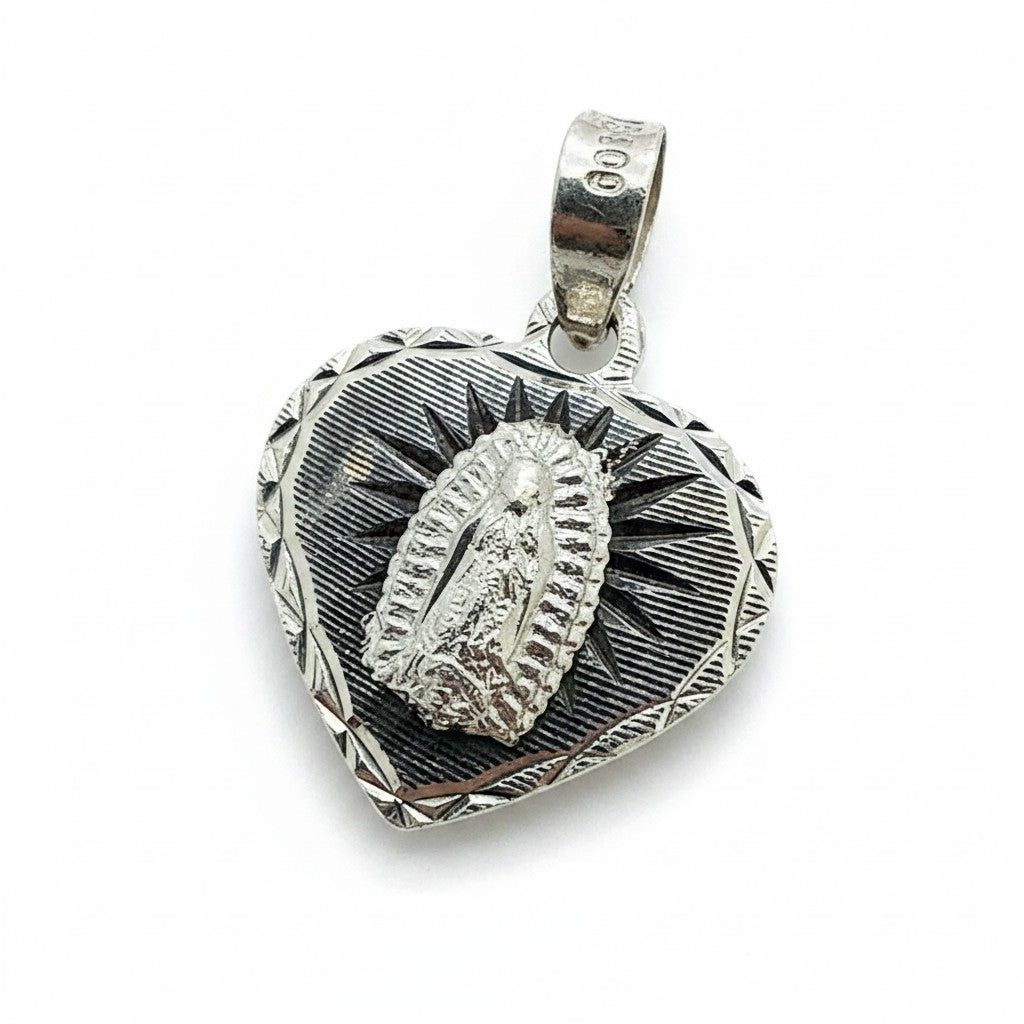 Medalla de Bautizo Virgen de Guadalupe Corazón – Plata .925