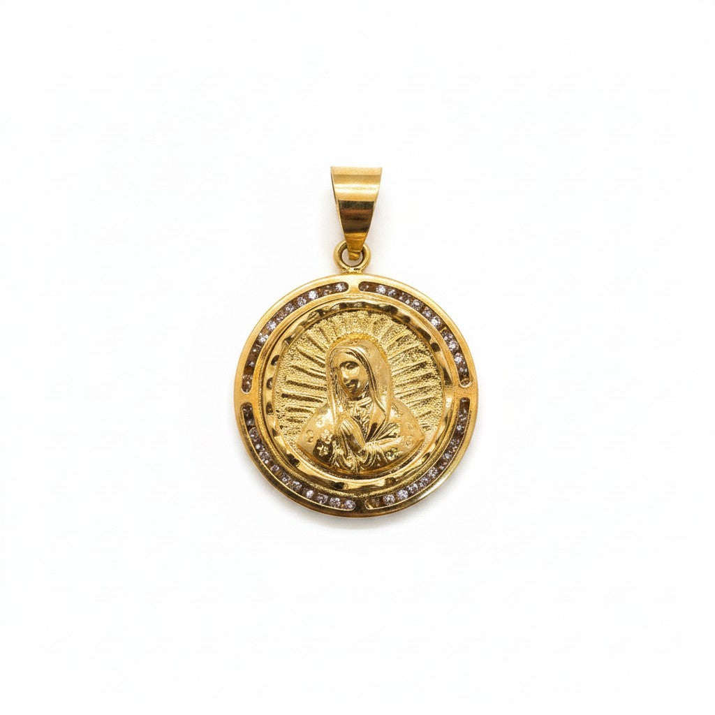 Dije Redondo de Virgen de Guadalupe con Zirconias – Oro 10K