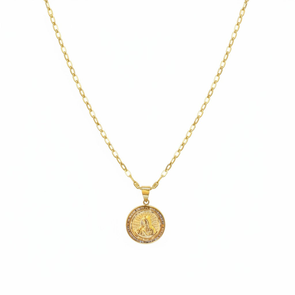 Dije Redondo de Virgen de Guadalupe con Zirconias – Oro 10K