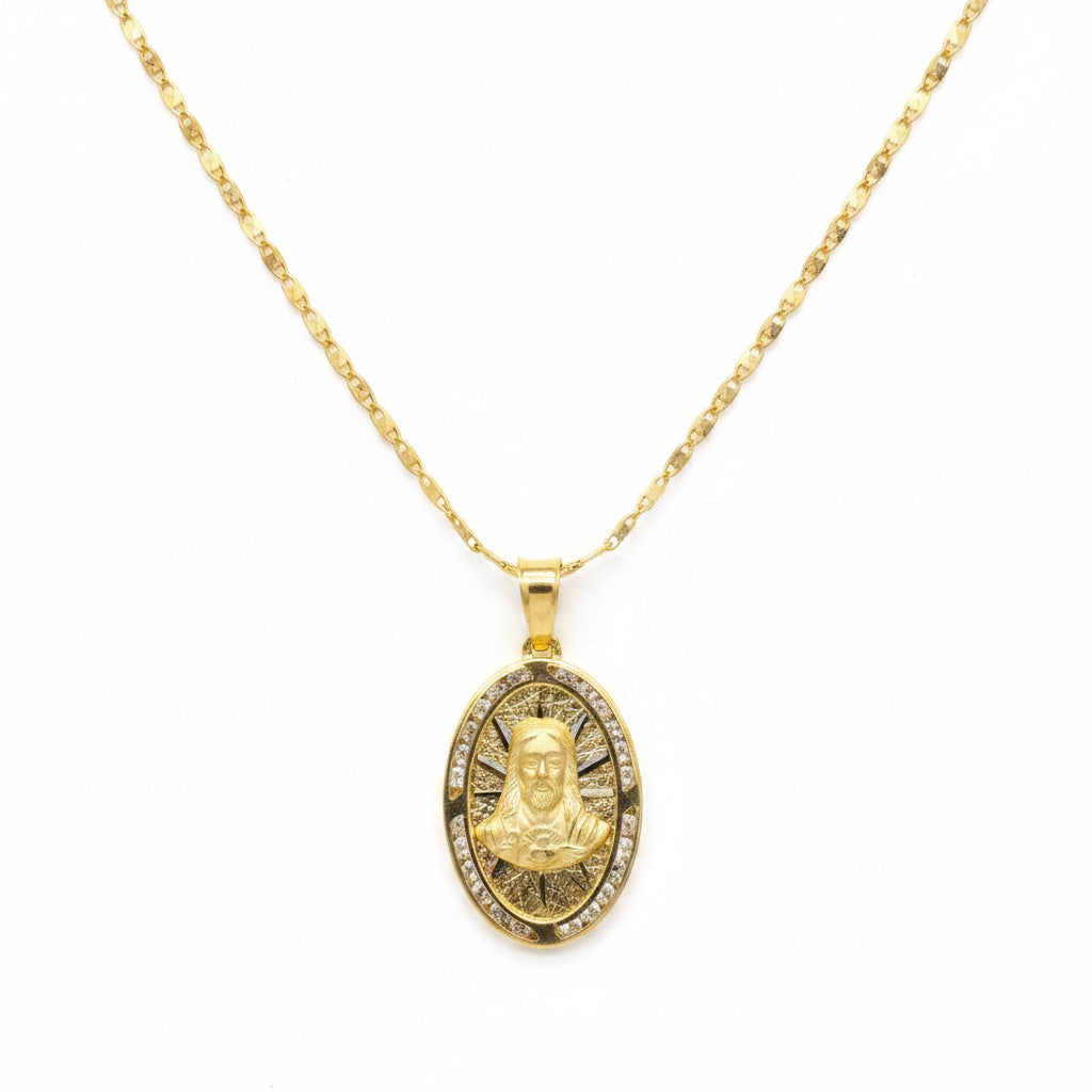 Dije Sagrado Corazón de Jesús con Zirconias – Oro 10K Mexicano