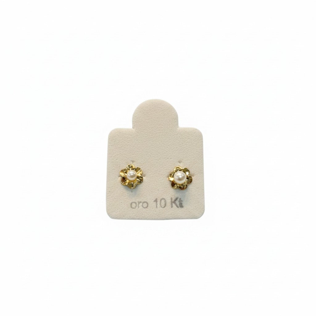 Broquel de Flor con Perla de Oro 10K