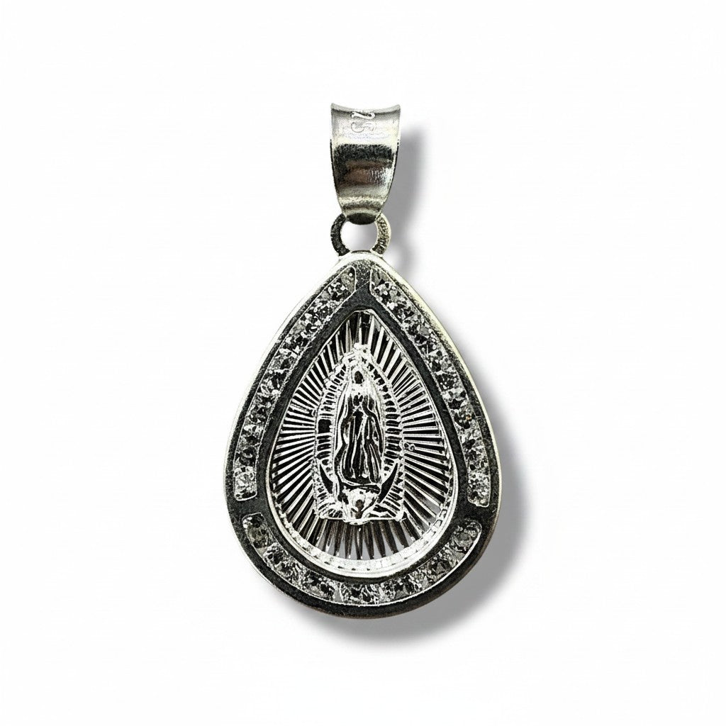 Dije Gota Virgen de Guadalupe con Zirconias – Plata .925