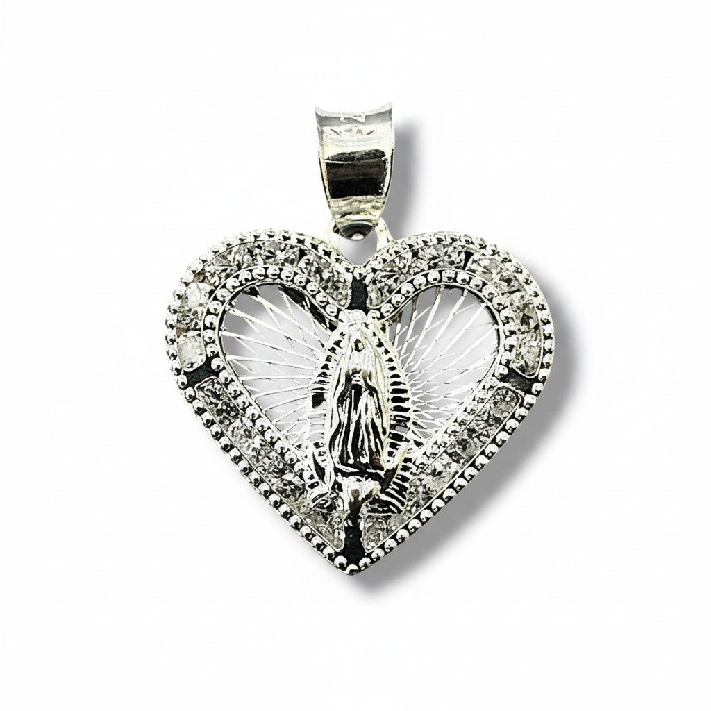 Dije Corazón Virgen de Guadalupe con Zirconias – Plata .925