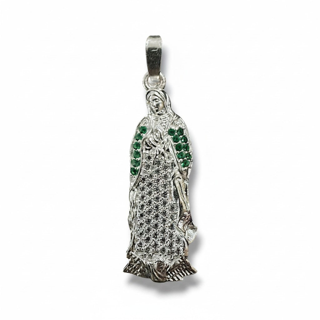 Dije Virgen de Guadalupe con Zirconias Verdes – Plata .925