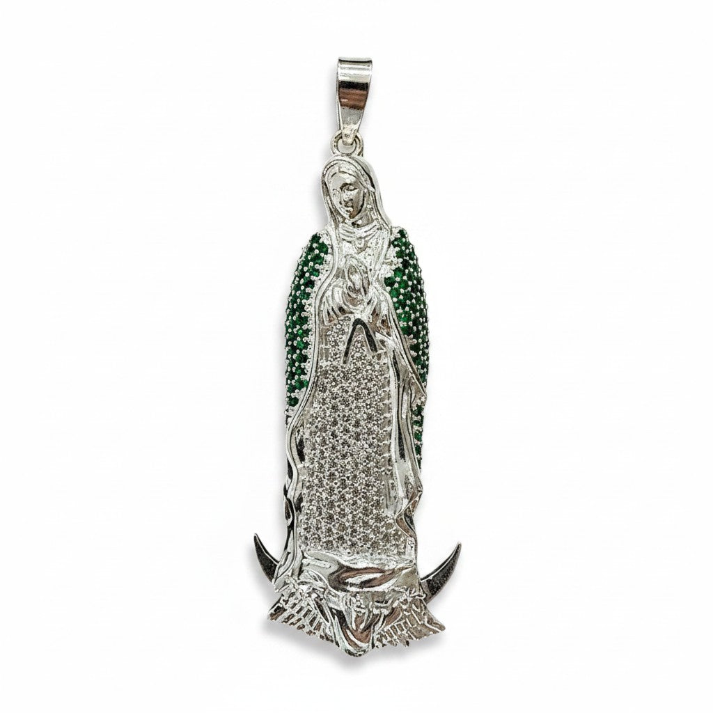 Dije Virgen de Guadalupe con Zirconias Verdes – Plata .925