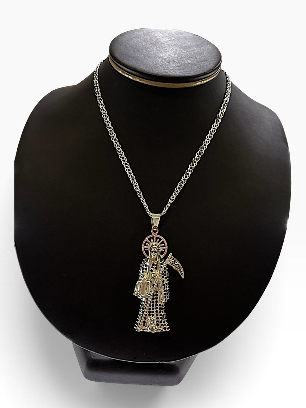 Dije Santa Muerte con Zirconias Negras — Plata .925
